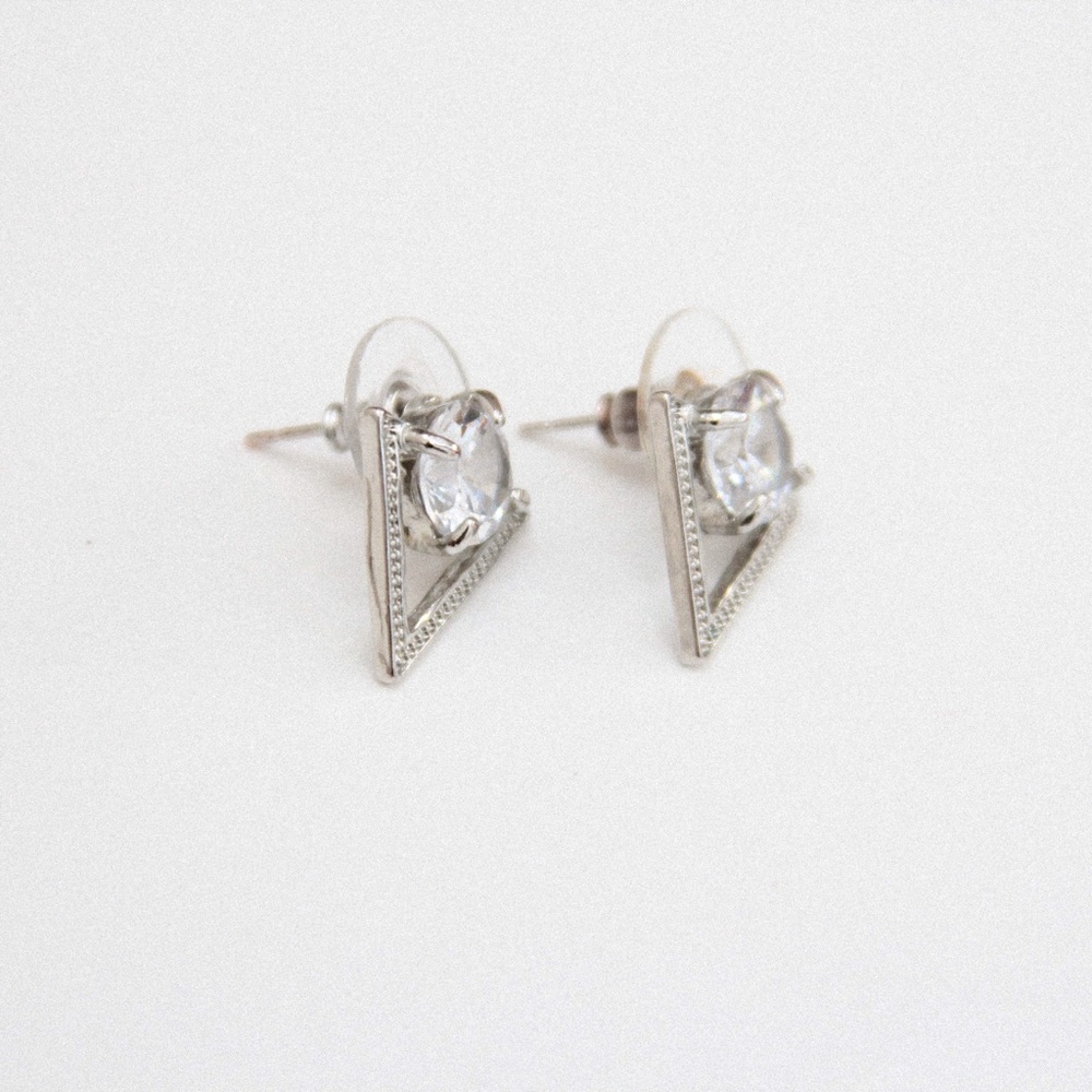 Muse Silver Rhinestone Triangle Earrings - Picture 3 of 4